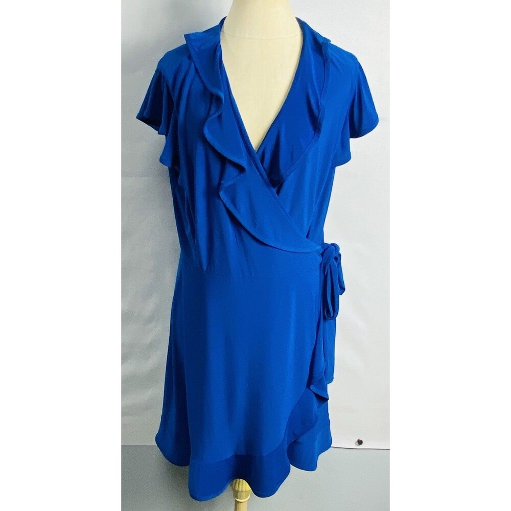 Tiana B Women Royal Blue Ruffle Wrap Dress Size XL